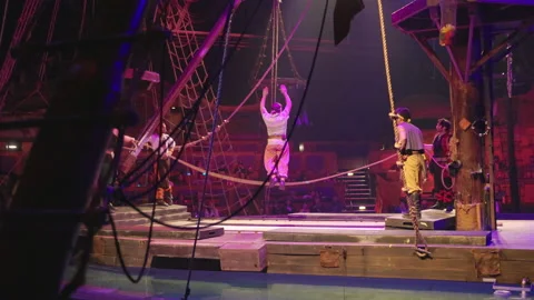 Pirates having fun and jumping on the ship Stock Footage 235396628