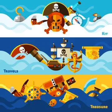 Pirates Horizontal Banners Set Stock Illustration