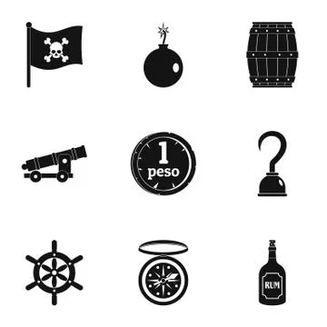 Pirates icon set, simple style Stock Illustration