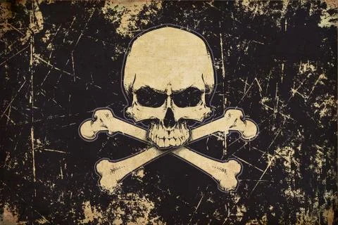 Pirates Jawless Skull and Bones Aged Flat Flag Stock Illustration