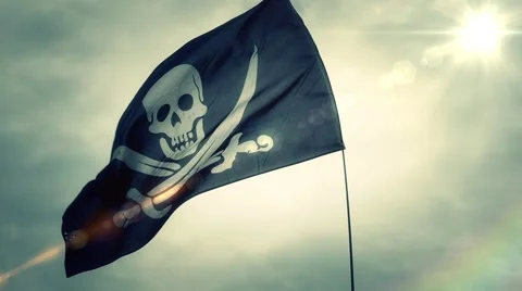 Pirates Jolly Roger Flag Slow Motion Stock Footage