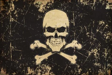 Pirates Skull and Bones Aged Flat Flag Stock Illustration