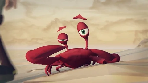 Pirates step on a crab 3D animation, cartoon Stock Footage 91618918