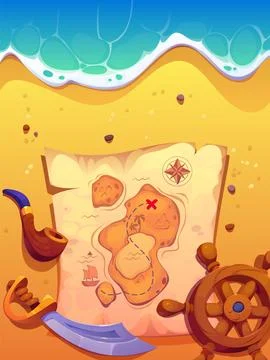 Pirates treasure map on beach sand background 스톡 일러스트