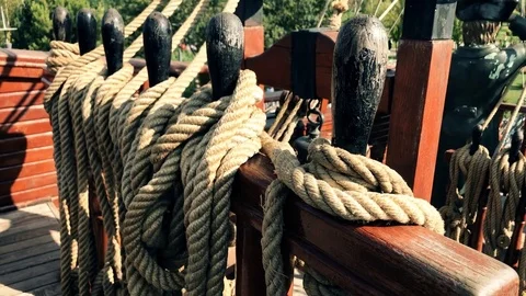 Pirateship Sailing ropes. Stock-Footage 78928428