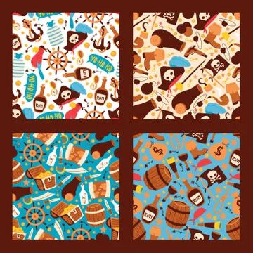 Piratic vector seamless pattern pirating sailboat backdrop parrot pirate chest 스톡 일러스트
