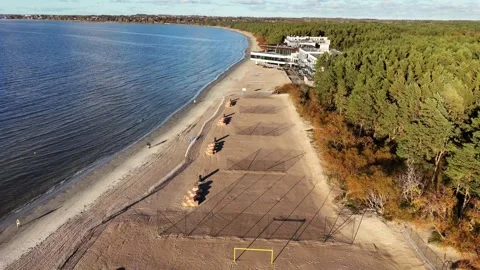Pirita Beach Baltic Coast and Tallinn Skyline Aerial Stock Footage 328603057