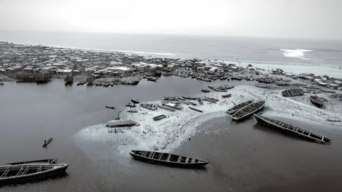 Pirogues in Cotonou bay Stock Footage 81486118