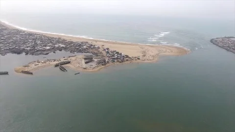 Pirogues in Cotonou's bay Stock Footage 81125803