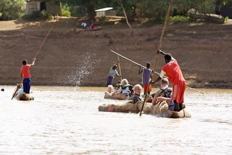 Pirogues on the river Stock Photos
