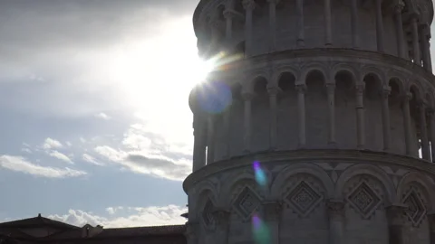 Pisa Italy 12 Dec 2022 Leaning tower of Pisa backlit bell tower sunset pers.. Stock Footage 242564669