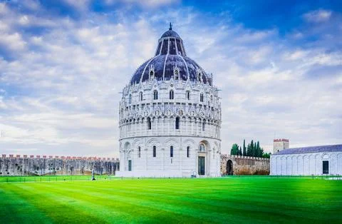 Pisa, Italy. Tuscany travel destination, Baptistery largest in Italia. Stock Photos