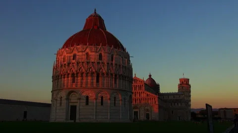 Pisa,Cathedral and Leaning Tower at sunset. Stock Footage 67584615