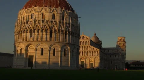 Pisa,Cathedral and Leaning Tower at sunset. Stock Footage 67584768