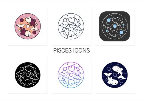 Pisces icons set Stock Illustration