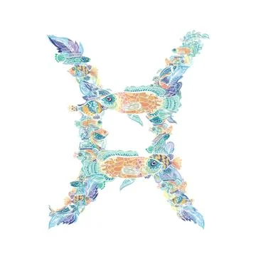 Pisces Vector Zodiac Sign Stock Illustration