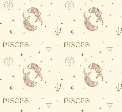 Pisces Zodiac Background Seamless Pattern. Astrology Signs Stock Illustration