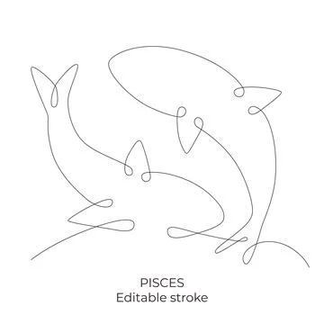 Pisces zodiac constellation one single hand drawing continues line. Vector stock Stock Illustration