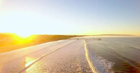 Pismo Beach Waves, beach and pier. 4k Aerial Stock Footage 145247905