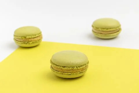 Pistachio Macarons close up. Stock Photos