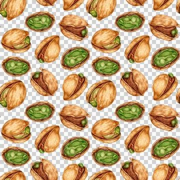 Pistachio nuts pattern watercolor Stock Illustration