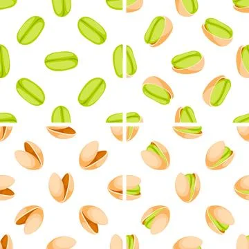 Pistachio Nuts Seamless Pattern Showing Various Stages of Opening Stock Illustration