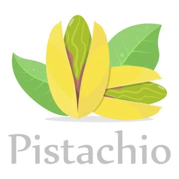 Pistachio nuts in the shell and leaves Illustration Logo Icon Vector Stock Illustration