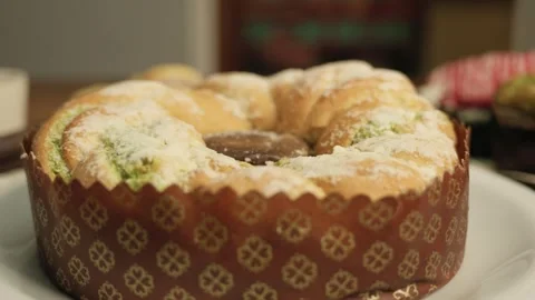 Pistachio ring. Cake, coconut cake. Party cake. Snack, breakfast Video stock 313803921