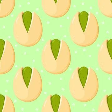 Pistachio seamless pattern on green background 스톡 일러스트
