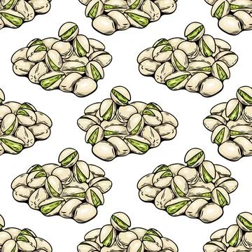 Pistachio seamless pattern with hand drawn colorful vector nuts Illustrazione stock