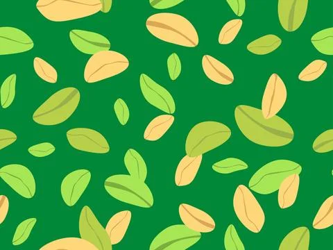 Pistachios seamless pattern. Background with green nuts, pistachios and pea.. Illustrazione stock