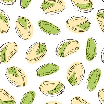 Pistachios seamless pattern in line art style. Hand drawn vector illustration of Stock Illustration