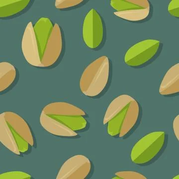 Pistachios Seamless Pattern Vector in Flat Design Stock Illustration