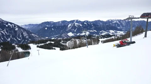 Piste Basher working in skiing area Stock Footage 117227241