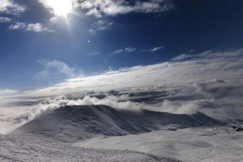 Off-piste slope in clouds Stock Photos
