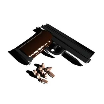 Pistol and bullets in dramatic light Illustrazione stock
