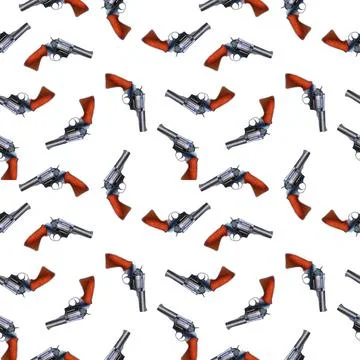 Pistol pattern Pistol, revolver seamless pattern over white background Cop... Stock Photos