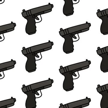 Pistol seamless doodle pattern, vector color illustration Illustrazione stock