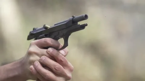 Pistol Shooting Slow Motion 1 - 120FPS Stock Footage