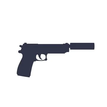 Pistol with silencer, vector silhouette isolated on white Stock Illustration