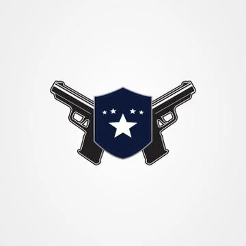 Pistols with shield as an emblem logo template Illustrazione stock