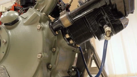 The piston aircraft engine with its construction elements Stock Footage 90257289