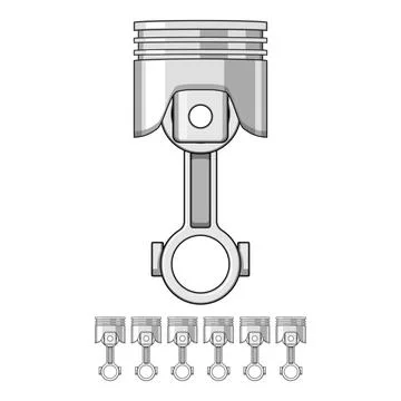 Piston and connecting rod engine component mechanism Stock Illustration