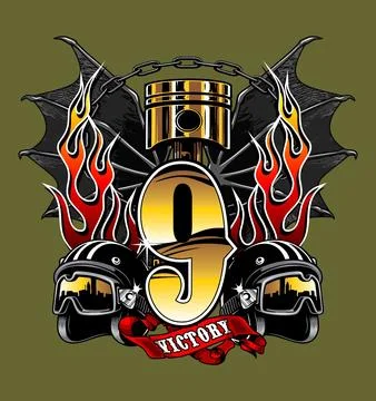 Piston between fire and helmet Stock Illustration