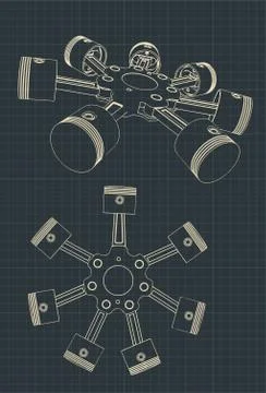 Piston block of a radial engine Stock Illustration
