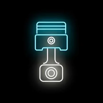 Piston engine component glowing neon light on black Stock Illustration