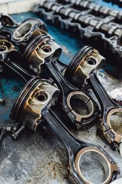 Piston of the Engine or the Machine, Piston and Rod Remove for Check and Inspect Stock Photos
