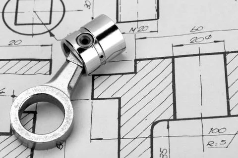 Piston on engineering design Stock Photos