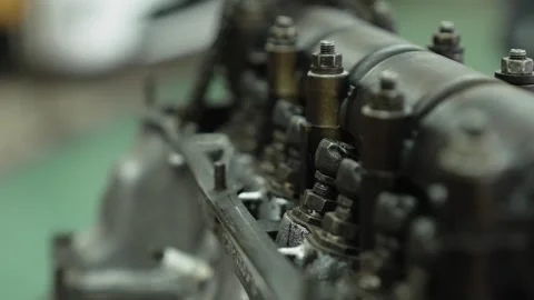 Piston head, intake valves and spark plugs of a gasoline internal engine Stock Footage 335266544