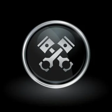 Pistons and conrods icon inside round silver and black emblem Stock Illustration